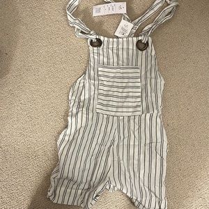 white and black shorts overalls: patron and peace - with tag